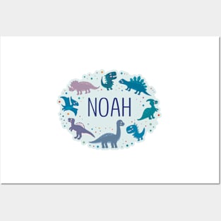 Noah name surrounded by dinosaurs Posters and Art